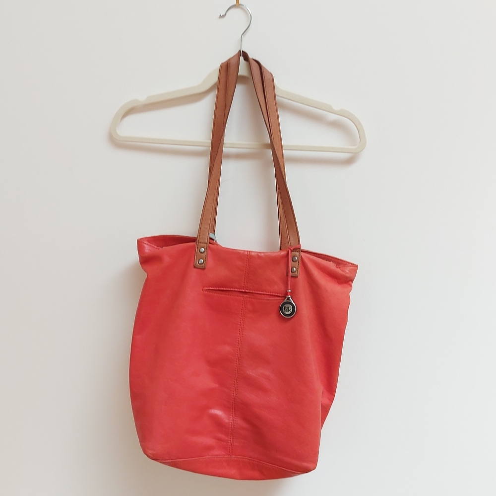 THE SAK coral/orange leather tote with tassel